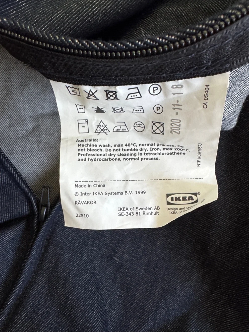 IKEA ravaror dark blue denim bag garment bag never used 78cmx 50cm x 20cm 78L